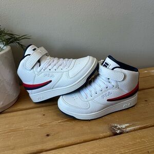 FILA A-HIGH BASKETBALL TRAINERS SNEAKERS Boys SHOES WHITE/NAVY/RED SIZE 1